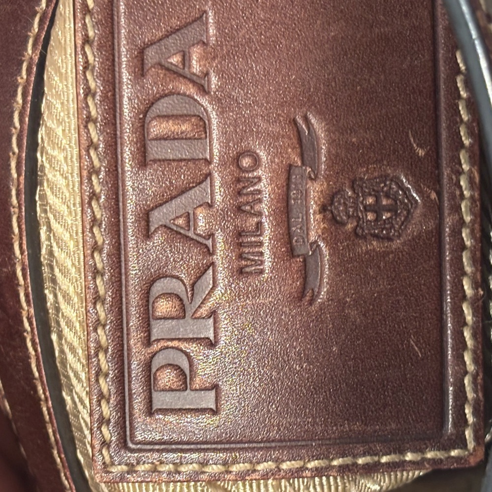 Prada Khaki Canvas and Brown Leather Messenger Bag - Picture 14 of 15